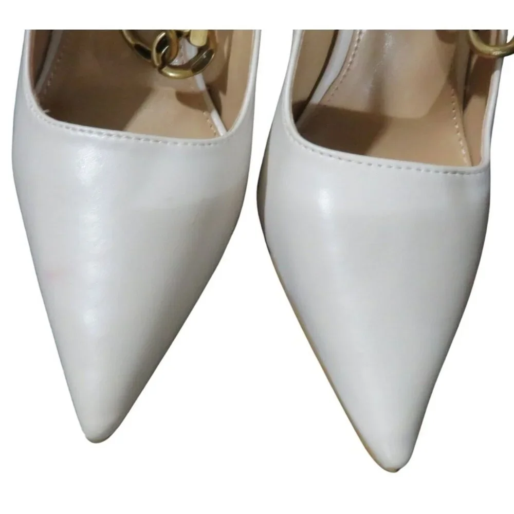 Express Cream Patent Leather Removable Chain Embellished Ankle Strap pumps sz 7